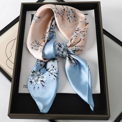 Écharpe Carrée Plaid en Soie de Luxe pour Femmes Bande Satinée pour Cheveux de Cou Foulard Doux pour le Travail Hijab Tête Foulard Féminin gray