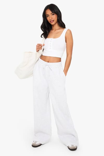 boohoo Dames Petite Pintuck Detail Jogger met rechte pijp | Asgrijs | Maat: Small