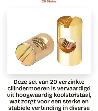 Dailygoods- Vatmoeren 20 Stuks - Enkelvoudige Groef - Verzinkt - Koolstofstaal - Meubelmoeren - Sterk en Stabiel - Moeren