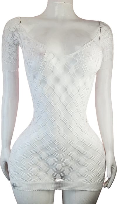 BamBella® - Jurk - Onesize - Erotische sexy nacht jurkje Wit doorzichtig kant - Super Stretch