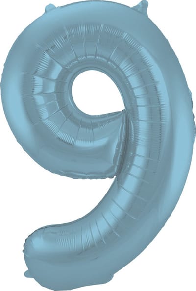 Folieballon Cijfer 9 Blauw Pastel Metallic Mat - 86 cm