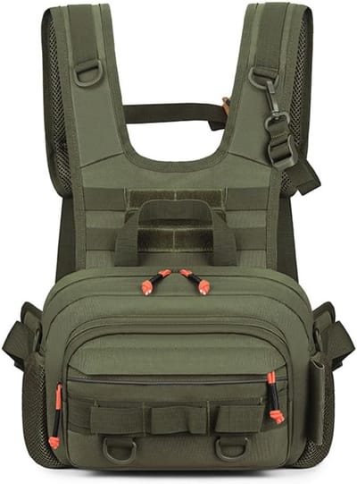 VHV-Borsttas - Viststas - Chest bag - Tactische viststas - Waterdicht - Met reflecterende strips - Voor vissen, vliegvissen en outdoor - Legergroen