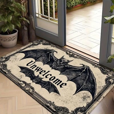 Bienvenue Halloween Design Chauve-souris Paillasson Noir Beige pour Salon Chambre Cuisine Cadeau pour Décorations d'Halloween 30X50CM gray