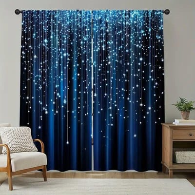 Nuit étoilée élégante - Rideaux sac à poteau, décoration de chambre et de cuisine, décoration de maison, décoration de salon 53x116cm 2pc21x46in&Rod Pocket blue