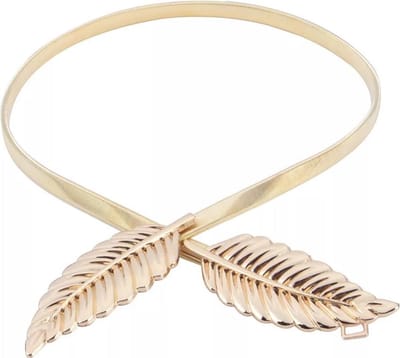 LOUZIR Elastische Taille Riem - Modieuze Vrouwen Taille Riem – Tailleriem Jurk Accessoire - Motief Blad – Modieuze Elastische Taille Riem Dames – Goud