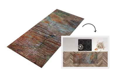 Keukenloper - Loper keuken - Industrieel - Hout - Regenboog - Vintage - 120x50 cm - Keukenloper vinyl