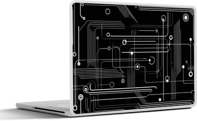 Laptop sticker - 11.6 inch - Gaming - Abstract - Lijnen - Rondjes - Zwart - 30x21cm - Laptopstickers - Laptop skin - Cover