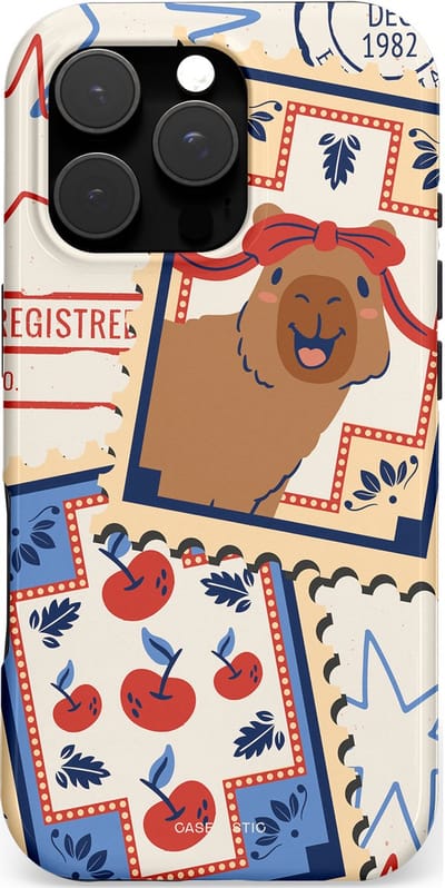 Casetastic hoesje geschikt voor Apple iPhone 16 Pro - MagSafe - Dubbellaagse bescherming - Kerst Capibara Post van de Noordpool - Fashion Case - Lichtgrijs Zand Terracotta