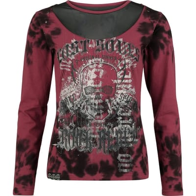 Rock Rebel by EMP - Rock Shirt met lange mouwen - Skulls & Details - S tot XXL - voor Vrouwen - rood-zwart