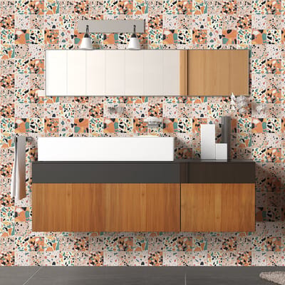 Zelfklevende tegelwandstickers voor keuken en badkamer - 60 cementtegelstickers, terrazzostijl - 60 stickers, 20x20 cm