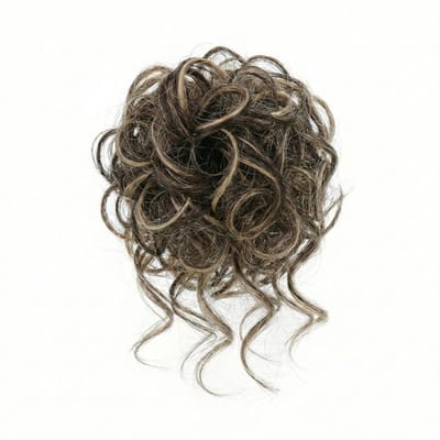 Bruin blond mix haarstukje dames – krullend haar scrunchie – haar bun extensie – volumineuze kunsthaar haar donut – natuurlijk ogend opsteekkapsel – model 106