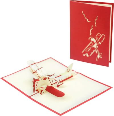 3D Pop-up Vliegtuig Wenskaart – Opvouwbare Verjaardagskaart van Papier – Unieke 3D Kaart met Vliegtuig Design – Origineel Cadeau voor Reisliefhebbers, Avonturiers, Vakantie & Reizen-Rood