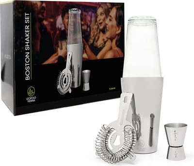 Leopold Vienna - Cocktail set Boston RVS (cocktail shakebeker, zeef, jigger/pipet) cadeau giftset