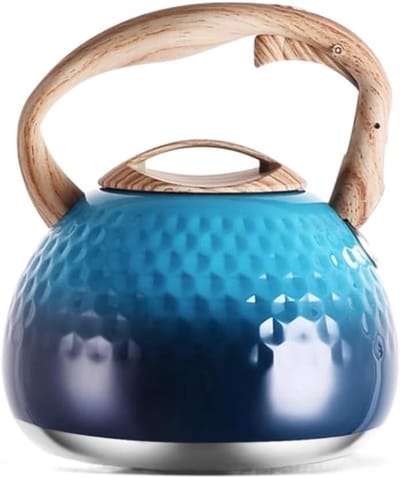 Waterkoker RVS - Theepot Fluitketel - Koffie en Thee - Met Houtnerf Handvat - 3 Liter - Zilver