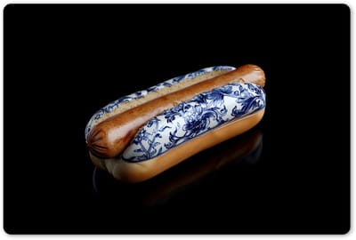 Placemats 45x30 cm - Placemat kunststof - 1 stuk - Hotdog - Porselein - Delfts blauw - Eten - Borden onderleggers - Decoratie voor op tafel - Keuken tafeldecoratie accessoires - Vinyl onderlegger - Tafelversiering