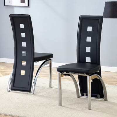 MODFU - Eetkamerstoelen Set Van 2 - Geperforeerde Rugleuning - Modern - Metaal En Kunstleer - Zwart En Zilver - 102,5 Cm