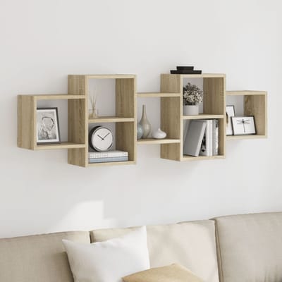 vidaXL - Wandschap - 129x18x42 - cm - bewerkt - hout - sonoma - eikenkleurig