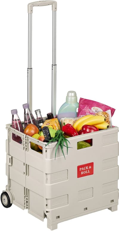 Boodschappentrolley opvouwbaar - met wielen - tot 35 kg - beige