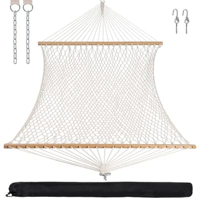 Dubbele Touwen Hangmat met Hardhout Spreiderbalk en Draagtas - Tot 204 kg Capaciteit voor Twee Personen