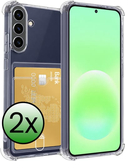 Hoesje 2 Stuks - Geschikt voor Samsung Galaxy A57 - Met Pashouder en Kaarthouder - Telefoon Hoes Shockproof - Siliconen Case - Back Cover - Shock Proof - Pasjes Houder - Transparant