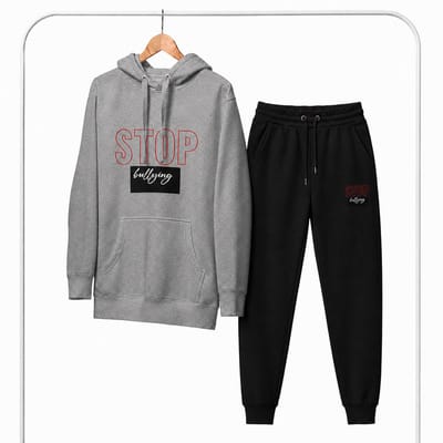 Trainingspak Heren – Hoodie Heren – Sportbroek Heren – STOP BULLYING – Katoen - Grijs - XS