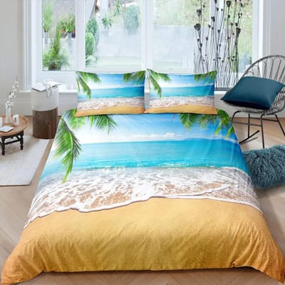 Zomer Strand Dekbedovertrek Set Queen Oceaan Beddengoed Set Hawaïaanse Palmbomen Zeeleven Zeegolven Vis Geprint Dekbedovertrek Set 70x133cm