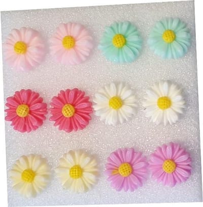 Fako Bijoux® - Oorbellen - Zonnebloemen - Acryl - Pastel - Set - 6 Paar