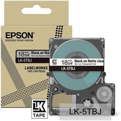 Epson LK-5TBJ matte tape zwart op transparant 18 mm (origineel)