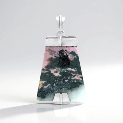 Cavill - Zilveren Hanger met 53 ct Sulawesi Rhodoniet - 925 Sterling Zilver Geplateerd - Fancy Cabochon 35x30 mm - Bali Stijl Roze Groen Exclusief