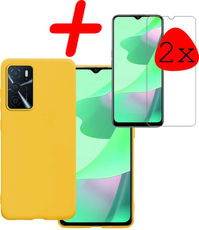 Hoesje Met 2x Screenprotector - Geschikt voor OPPO A16s - Sterk & Shockproof - Back Cover - Siliconen Case - Telefoon Hoes - Geel