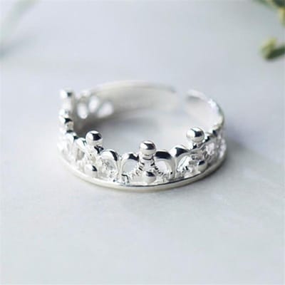 Simple Fille Douce Princesse Petite Couronne Bijoux en Argent Sterling 925 Fleur Creuse Exquis Populaire Bagues Ouvertes Sr44