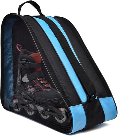 Duurzame Schaatsentas van Oxford Stof met 3 Vakjes en Verstelbare Schouderriem voor Schaatsen en Sportaccessoires (Blauw)