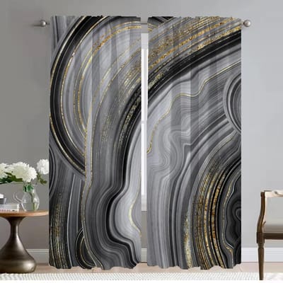 Verduisterend Gordijn voor Kamer 2 Panelen Zwart Goud Marmer Anti-muggen Gordijnen Home Interieur Gordijnen Tule voor Slaapkamer Afscheiding W50xH70cmx2pcs-CL black