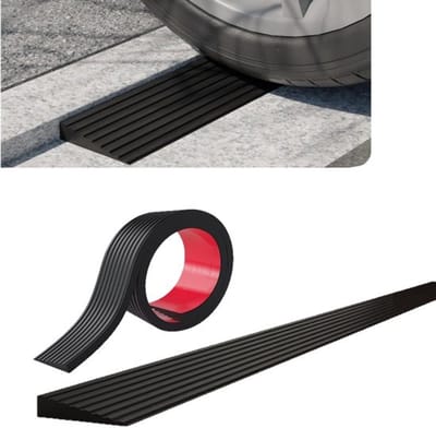 Drempelhelling, zelfklevende rubberen helling, rubberen drempelhelling voor rolstoel, kinderwagen, scooter, snelheidsverlagende helling 1m (zwart, breedte 5cm, hoogte 1cm)