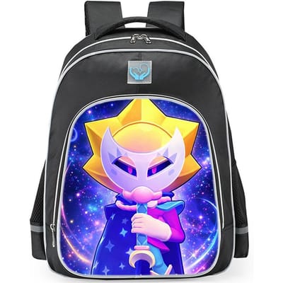 Brawl Stars Kleurrijke Geestenhond Print Zwarte Achtergrond Sci-Fi Stijl Dubbelzijdige Reflecterende Strip Grote Capaciteit Schooltas reflective black - large