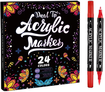 24 Dual Tip Acrylstiften - Marker Stiften - Verfstiften - geschikt voor volwassenen en kinderen