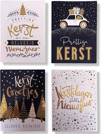 Cards & Crafts 24 Luxe Folie Kerst- en Nieuwjaarskaarten - 15x11cm - Gevouwen foliekaarten met enveloppen