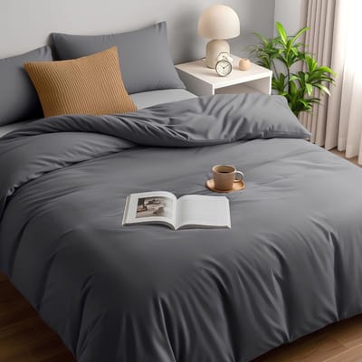 KAD® Dekbedovertrek - Zacht Microvezel Beddengoed - Lits-Jumeaux - Grijs - 200cm x 200cm x 10cm