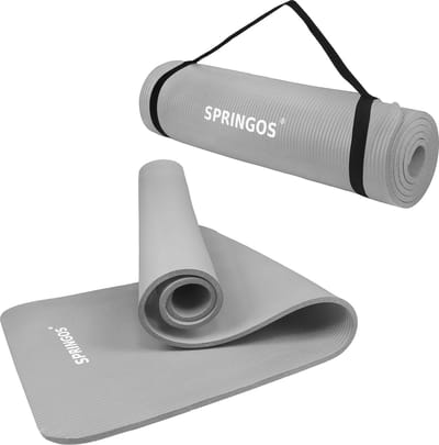 Springos Yoga Mat - Fitnessmat - Premium Kwaliteit - Anti Slip - 61 x 183 x 1 cm - Grijs