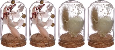 Comforder Droogbloemen Boeket in Mini vaas - Set van 4 Gedroogde Bloemen met Glas