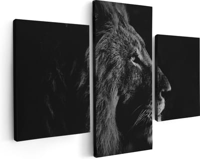 Artaza Canvas Schilderij Drieluik Leeuw - Leeuwenkop - Zwart Wit - 90x60 - Foto Op Canvas - Canvas Print