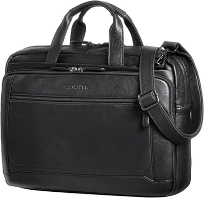 Laptoptas Leer - Schoudertas Aktetas - Zakelijk Reizen - Veelzijdig Draagsysteem - 41 x 10 x 32 cm - Zwart