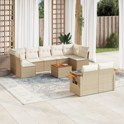 vidaXL - 10-delige - Loungeset - met - kussens - poly - rattan - beige
