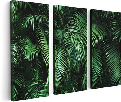 Artaza Canvas Schilderij Drieluik Tropische Palm Bladeren - Groen - 120x80 - Foto Op Canvas - Canvas Print