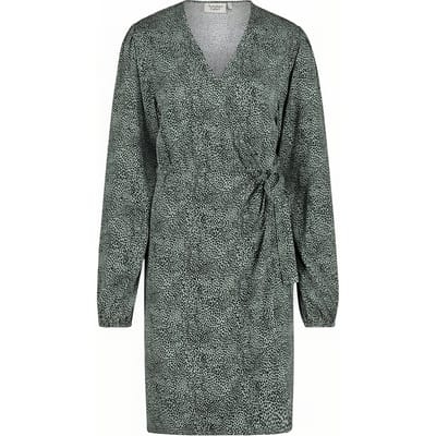 Another Label Mia Dress L/s Grey Green Animal Maat: S | Mini Jurken Outlet | Dames | Zwart