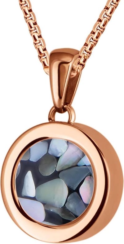 Quiges 12mm Mini Munt Hanger Rosékleurig RVS Glans met Schelp Grijze Vlokjes Munt en Box Ketting Ankerketting 42-46cm