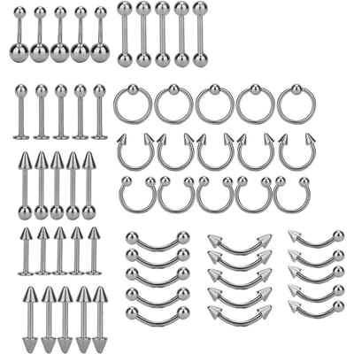 60 stuks   Set Roestvrij Staal Neusring Neuspiercing Lichaamspiercing Sieraden Set 8mm gray
