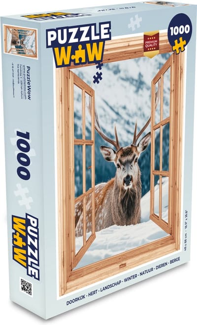 Puzzel Doorkijk - Hert - Landschap - Winter - Natuur - Dieren - Bergen - Legpuzzel - Puzzel 1000 stukjes volwassenen