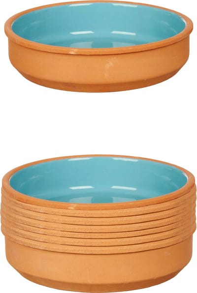 La Dehesa - Tapas / Creme brulee schaaltjes - 8x stuks - terracotta/blauw - 16 x 4 cm - serveerschaaltjes - hapjes - voedsel