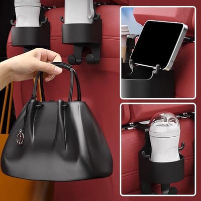 Narimano® Multifunctionele stoelbekerhaak voor auto, 2 in 1 autohaak en achterbank bekerhouder, autostoel hoofdsteun bekerhouder